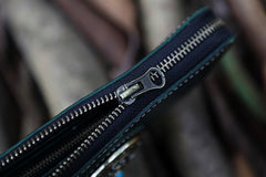 Handmade Tan Leather Tibetan Totem Long Wallet Cool Zipper Clutch Wristlet Wallet for Men