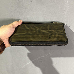 Vintage Green Leather Mens Bifold Long Wallet Brown Wristlet Wallet Brown Clutch Biker Wallet Men - iwalletsmen