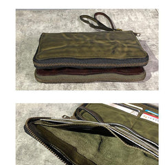 Vintage Green Leather Mens Bifold Long Wallet Brown Wristlet Wallet Brown Clutch Biker Wallet Men - iwalletsmen