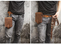 Handmade LEATHER MEN Belt Pouch Brown Waist BAG MIni Side Bag Belt Bag FOR MEN - iwalletsmen