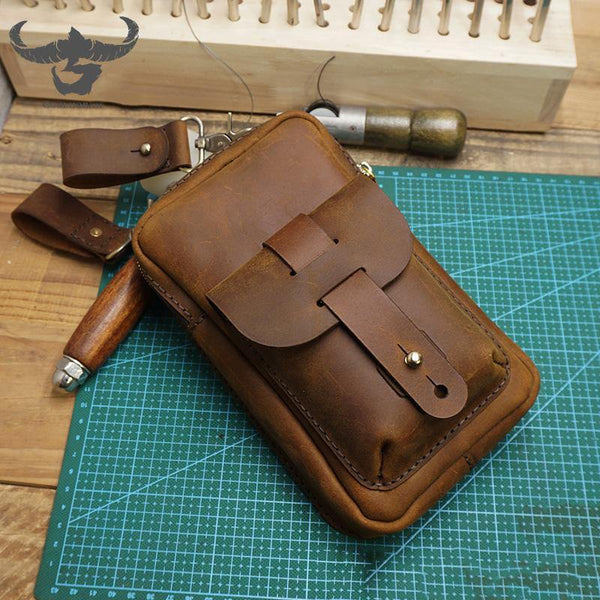 Handmade LEATHER MEN Belt Pouch Waist BAG MIni Side Bag Brown Belt Bag FOR MEN - iwalletsmen