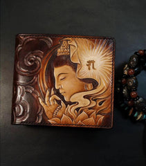 Handmade Leather Avalokitesvara Tooled Mens billfold Wallet Cool Leather Wallet Slim Wallet for Men - iwalletsmen