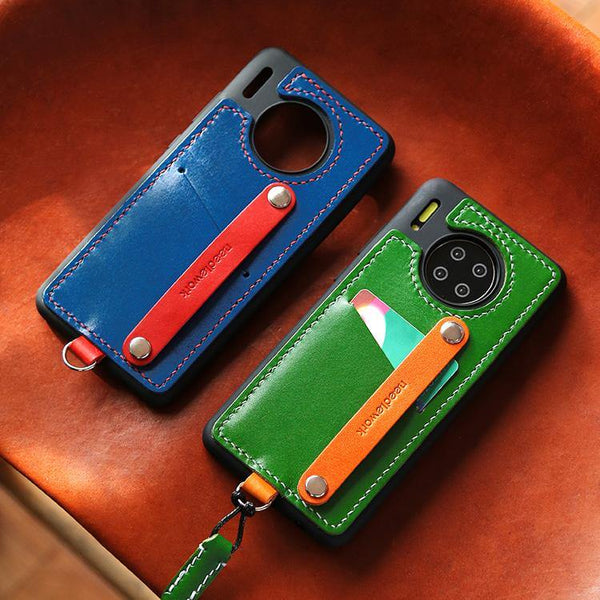 Handmade Leather Huawei Mate 30 Case with Card Holder CONTRAST COLOR Huawei Mate 30 Leather Case - iwalletsmen