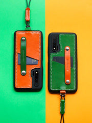 Handmade Green Leather Huawei Nova 6 Case with Card Holder CONTRAST COLOR Huawei Nova 6 Leather Case - iwalletsmen