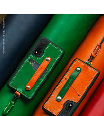 Handmade Blue Leather Huawei Nova 6 Case with Card Holder CONTRAST COLOR Huawei Nova 6 Leather Case - iwalletsmen