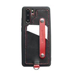 Handmade Orange Leather Huawei P30 Case with Card Holder CONTRAST COLOR Huawei P30 Leather Case - iwalletsmen