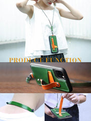Handmade Green Leather Huawei P30 Case with Card Holder CONTRAST COLOR Huawei P30 Leather Case - iwalletsmen