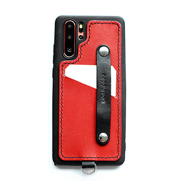 Handmade Red Leather Huawei P30 Case with Card Holder CONTRAST COLOR Huawei P30 Leather Case - iwalletsmen