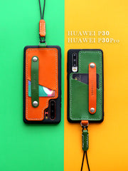 Handmade Black Leather Huawei P30 Pro Case with Card Holder CONTRAST COLOR Huawei P30 Pro Leather Case - iwalletsmen