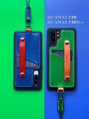 Handmade Blue Leather Huawei P30 Pro Case with Card Holder CONTRAST COLOR Huawei P30 Pro Leather Case - iwalletsmen