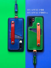 Handmade Red Leather Huawei P30 Case with Card Holder CONTRAST COLOR Huawei P30 Leather Case - iwalletsmen