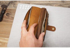 Handmade Leather Mens Bifold Long Wallet Checkbook Clutch Wallet Lots Cards Long Wallet for Men - iwalletsmen
