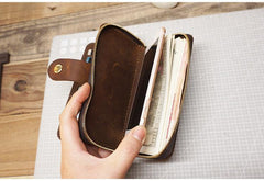 Handmade Leather Mens Bifold Long Wallet Checkbook Clutch Wallet Lots Cards Long Wallet for Men - iwalletsmen