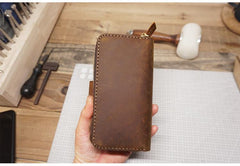 Handmade Leather Mens Bifold Long Wallet Checkbook Clutch Wallet Lots Cards Long Wallet for Men - iwalletsmen