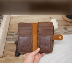 Handmade Leather Mens Bifold Long Wallet Checkbook Clutch Wallet Lots Cards Long Wallet for Men - iwalletsmen