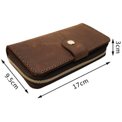 Handmade Leather Mens Bifold Long Wallet Checkbook Clutch Wallet Lots Cards Long Wallet for Men - iwalletsmen
