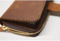 Handmade Leather Mens Bifold Long Wallet Checkbook Clutch Wallet Lots Cards Long Wallet for Men - iwalletsmen