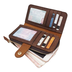 Handmade Leather Mens Bifold Long Wallet Checkbook Clutch Wallet Lots Cards Long Wallet for Men - iwalletsmen