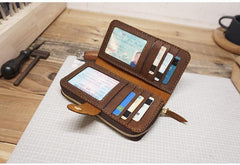 Handmade Leather Mens Bifold Long Wallet Clutch Checkbook Wallet Lots Cards Long Wallet for Men - iwalletsmen