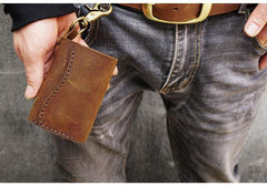 Handmade Brown Leather Mens Billfold Wallet Key Wallets Slim Trifold Key Holder Wallet for Men - iwalletsmen