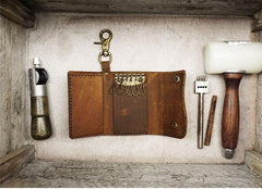 Handmade Brown Leather Mens Billfold Wallet Key Wallets Slim Trifold Key Holder Wallet for Men - iwalletsmen