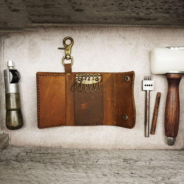 Handmade Brown Leather Mens Billfold Wallet Key Wallets Slim Trifold Key Holder Wallet for Men - iwalletsmen