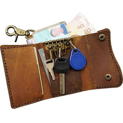 Handmade Brown Leather Mens Billfold Wallet Key Wallets Slim Trifold Key Holder Wallet for Men - iwalletsmen
