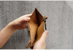 Handmade Brown Leather Mens Billfold Wallet Key Wallets Slim Trifold Key Holder Wallet for Men - iwalletsmen