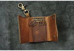 Handmade Brown Leather Mens Billfold Wallet Key Wallets Slim Trifold Key Holder Wallet for Men - iwalletsmen
