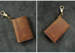 Handmade Brown Leather Mens Billfold Wallet Key Wallets Slim Trifold Key Holder Wallet for Men - iwalletsmen