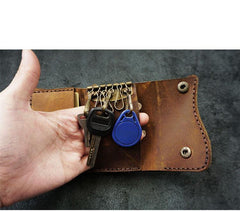 Handmade Brown Leather Mens Billfold Wallet Key Wallets Slim Trifold Key Holder Wallet for Men - iwalletsmen