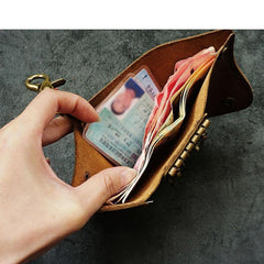 Handmade Brown Leather Mens Billfold Wallet Key Wallets Slim Trifold Key Holder Wallet for Men - iwalletsmen