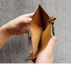 Handmade Brown Leather Mens Billfold Wallet Key Wallets Slim Trifold Key Holder Wallet for Men - iwalletsmen