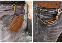 Handmade Brown Leather Mens Billfold Wallet Key Wallets Slim Trifold Key Holder Wallet for Men - iwalletsmen