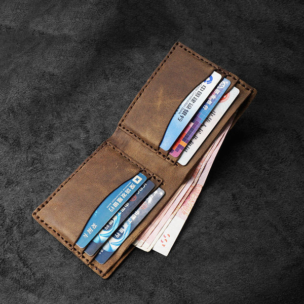 Handmade Brown Leather Mens Billfold Wallets Slim Brown Bifold Small Wallets for Men - iwalletsmen