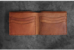 Handmade Brown Leather Mens Billfold Wallets Slim Brown Bifold Small Wallets for Men - iwalletsmen