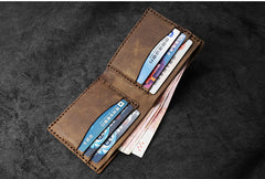 Handmade Brown Leather Mens Billfold Wallets Slim Brown Bifold Small Wallets for Men - iwalletsmen