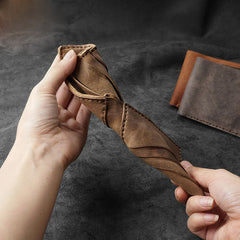 Handmade Leather Mens Billfold Wallets Slim Brown Bifold Small Wallet for Men - iwalletsmen