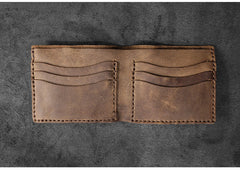 Handmade Leather Mens Billfold Wallets Slim Brown Bifold Small Wallet for Men - iwalletsmen