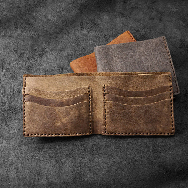 Handmade Leather Mens Billfold Wallets Slim Brown Bifold Small Wallet for Men - iwalletsmen