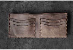 Handmade Leather Mens Billfold Wallets Slim Brown Bifold Small Wallet for Men - iwalletsmen