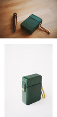 Handmade Black Leather Mens Cigarette Case with Lighter Holder for Men Best Gift for Him