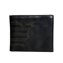 Cool Leather Mens Black Bifold billfold Wallets Small Wallet U.S. Map Wallets Front Pocket Wallet for Men - iwalletsmen