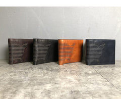 Cool Leather Mens Black Bifold billfold Wallets Small Wallet U.S. Map Wallets Front Pocket Wallet for Men - iwalletsmen