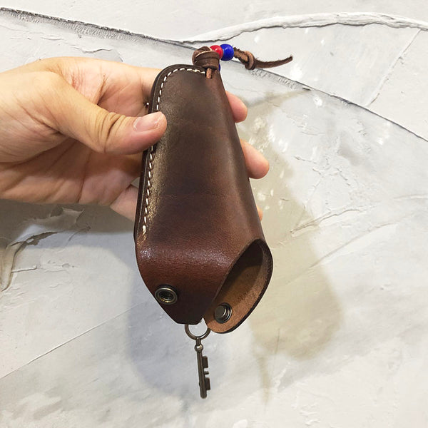 Handmade Leather Mens Cool Key Holder Car Key Wallet Brown Distressed Car Key Case for Men - iwalletsmen