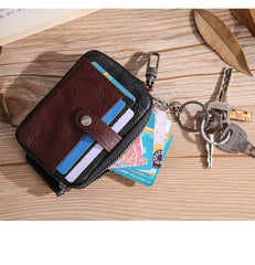 Leather Mens Card Wallets Cool Small Zipper Card Wallet Key Wallet with Belt Clip For Men - iwalletsmen