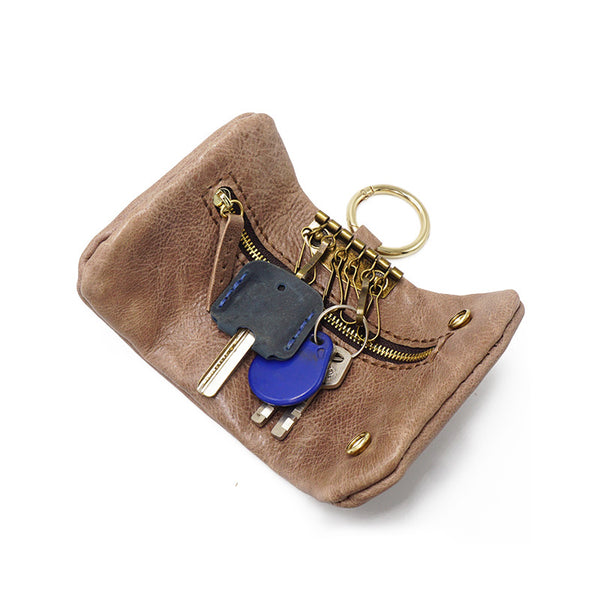 Handmade Leather Mens Key Holders Coin Wallet With Keyring Key Holder Zipper Wallet for Men - iwalletsmen