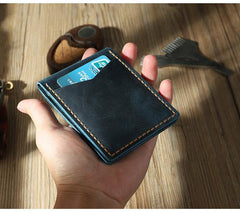 Handmade Blue Leather Mens License Wallet Personalize Bifold License Card Wallets for Men - iwalletsmen