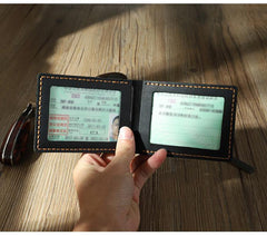Handmade Coffee Leather Mens License Wallet Personalize Bifold License Card Wallets for Men - iwalletsmen