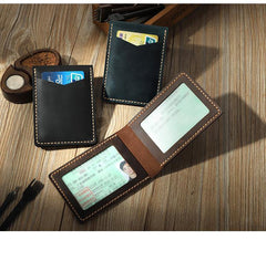Handmade Blue Leather Mens License Wallet Personalize Bifold License Card Wallets for Men - iwalletsmen